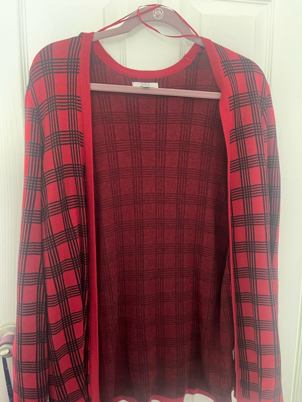 croft & barrow Red and Black Plaid Open Cardigan